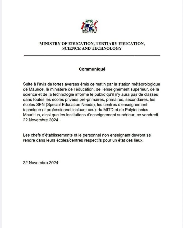 Communique Ministry of Education, Tertiary Education, Science and Technology